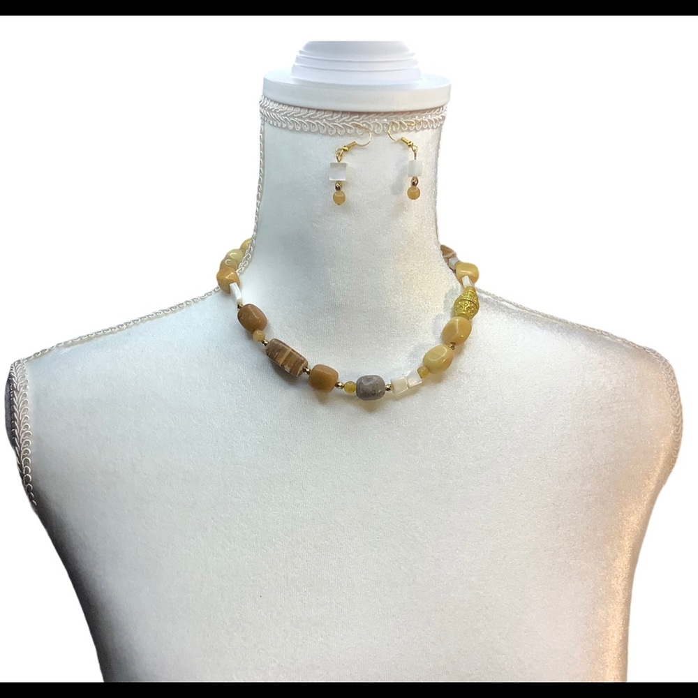Neutral Gemstone Necklace / Earrings